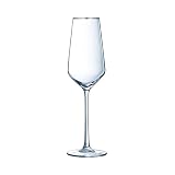 Flauta de 23 cl, borde de plata brillante, cristal de arcos, 4 vasos
