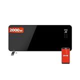 EVVO Convector C2000 Cristal Negro Calefactor Bajo Consumo 2000W - Radiador Electrico Bajo Consumo con Diseño Cristal Templado, Pantalla Táctil, Wifi, App Móvil, Mando Distancia, Google Home Alexa
