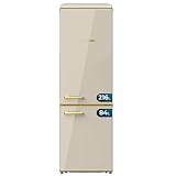 Cecotec Frigorífico Combi 2 Puertas Retro de 300 L Bolero CoolMarket Combi Origin 300 Beige E. Altura 191,5 cm y 60 de Ancho, Control de Temperatura, Tirador Cromado y Bandejas de cristal, Beige