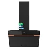 Cecotec Campana Extractora Decorativa 60 cm Bolero Flux DT 607500 Matt Black A+++. Cristal Mate y Brillante con Detalles en Cobre, Succión 717,2 m³/h, Función Booster, Filtros de Aluminio, Clase A+++