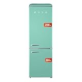 EVVO Frigorífico Combi, Acabado Retro, Refrigerador 216 litros, Congelador 84 litros, diseño vintage, cajón Crisper Zone, Turbo fan, libre de gas CFC, Silencioso F55 (Color Verde Pastel)