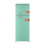EVVO Frigorífico 2 puertas, Estilo Retro, Refrigerador 170 litros, Congelador 45 Litros, Diseño Vintage, Cajón Crisper Zone, Libre de Gas CFC, Silencioso. F45 Color Verde Pastel