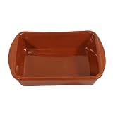 Fackelmann Cazuela de Barro Tradicional, Fuente de Canelones, Cazuela de Cerámica Rústica, Apta para Cocina de Gas y Eléctrica, Microondas y Horno, Color Natural, 20x14 cm, 1 ud.