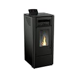 EIDER BIOMASA Estufa de Pellets KING 10 – 9,24 kW (máx. 10,62 kW) – Rendimiento 92% – Hasta 245 m³ – Tolva 15 kg – Programable WiFi – Encendido Rápido – Clase A+ – Negro