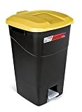 Tayg - Cubo de basura de 60 litros con pedal, base negra y tapa amarilla, de plástico