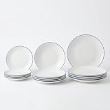 SANTA CLARA | Vajilla Completa 12 Piezas Vidrio Opal para 4 Personas, Apta Microondas y Lavavajillas, Vajilla Amalfi Azul Decorada para Hogar y Cocina