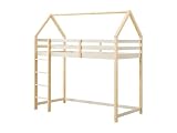 Vente-unique Casa de campo de 90 x 190 cm de madera maciza de pino beige y natural Tarzia para niños