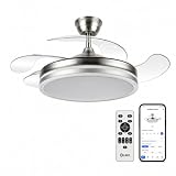 Bilake Ventilador de Techo con Aspas Retráctiles y Luz LED. Motor DC Ultra Silencioso, Bluetooth (App) y Mando, Función Invierno/Verano, Memoria y Altura Regulable (Niquel, 108cm | 50W | 6200lm)