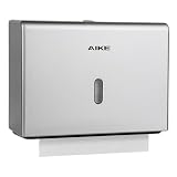 AIKE Dispensador Papel Secamano Pared Uso Comercial, 200+ Hojas para Pliegue Z y Toallas Multifold 25.4x7.8 cm, Dispensador de Papel de Manos AK5102, Plata