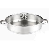 VIER Cazuela de Acero Inoxidable 18/10 – 30 cm Ø x 6,5 cm Capacidad 4,6 Litros. Con tapa de vidrio | Asas huecas y firmes