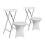 Pack 2 Mesas Altas Plegables Redondas Blancas con Funda 61x105cm 7house