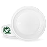 MAXI PRODUCTS - 100 Platos Plástico Blancos Reutilizables - Ø 17 cm - Platos Vajilla - Norma UNE-EN-12875-1 - Plato Redondo - Alta Resistencia - Picnic - Celebraciones - APTO COMIDAS CALIENTES Y FRÍAS