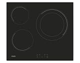 Candy CH63DCC Placa vitrocerámica 60 cm, 3 zonas de cocción, doble zona paellera de 28 cm, control táctil, 9 niveles de potencia, sistema de seguridad, color negro