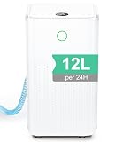 Deshumidificador 12L/24H - Deshumidificadores Eléctrico con Compresor, 3 Modos, Silencioso y de Bajo Consumo, Drenaje Continuo, Depósito 2,2L, Temporizador 24H, Deshumificadores de Humedad para Hogar