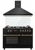 PACK COCINA A GAS F9LT50G2 PORTABOMBONA NEGRA RÚSTICA + CAMPANA DECORATIVA NEGRA RÚSTICA/ANCHO 90 CM/FUEGOS CON ENCENDIDO AUTOMATICO/HORNO 64 L.