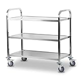 Mahlzeit Carro de Servicio de Acero Inoxidable con 3 Estantes | 101,5 x 95 x 48,5 cm | Carrito de Servicio con 4 Ruedas y Frenos de Bloqueo | Carrito de Restaurante con 3 Niveles | Almacenamiento