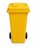 JARDIN202 - Contenedor de Basura Reciclables de Colores con Ruedas y Mango Antideslizantes | 120L, 240L, 360L, 800L y 1100L | 120 L + Bolsas (Amarilla)