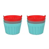 Pequeño recipiente de silicona para hornear para freidora de aire que se dobla como ramekin para hornos, microondas y unidades de cocción de encimera (6 unidades, rojo)
