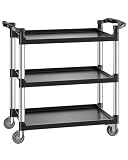 VEVOR Carrito Multiusos, Carga de 150 kg, Carrito Multiusos de Plástico 1060 x 490 x 980 mm de 3 Niveles con Ruedas Giratorias de 360° (2 con Frenos), para Almacén, Restaurante, Cocina, Negro
