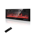 PURFINO Chimenea Eléctrica 36'/92cm – Llama 12 Colores & Crujido, 900W/1800W, Termostato Preciso (15-30°C), Pantalla Táctil & Mando – Ideal para Paredes Multimedia