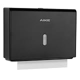 AIKE Dispensador Papel Secamano Pared Uso Comercial, 200+ Hojas para Pliegue Z y Toallas Multifold 25.4x7.8 cm, Dispensador de Papel de Manos AK5102, Negro