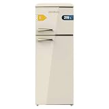 Cecotec Frigorífico 2 Puertas Retro de 215 L Bolero CoolMarket 2D Origin 215 Beige E. Altura 148,2 cm y 55,2 cm de Ancho, Luz, Tirador Gold, Bandejas Cristal, Control de Temperatura, Beige