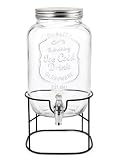 Dispensador de Bebidas de Cristal 8L con Grifo y Soporte Metálico Tarro para Limonada Agua Zumos y Sangría Ideal para Fiestas Barbacoas y Eventos