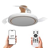 NARVI Ventilador de Techo Blanco y Madera Haya Ø107 cm con Luz LED Regulable, Motor DC Silencioso de Bajo Consumo, Lámpara Ventilador con Mando, 3 Aspas Retráctiles, CRETA 8938 WDN