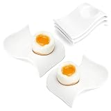 VQBKHO Juego de 3 hueveras de porcelana de eramik, hueveras divertidas, de cerámica, para camping, huevos duros y suaves, apilables, color blanco