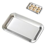 Bandeja para Aperitivos, Bandeja para Servir Alimentos De Acero Inoxidable, Bandeja Plateada Rectangular con Espejo, Platos Decorativos para Servir para Fiesta, Bandeja Acero Inoxidable(M)