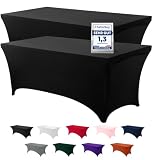 Utopia Kitchen 2 Paquete de Manteles Rectangulares de Poliéster (6 pies - 183 cm) Elásticos de Spandex, Cubre Mesas para Bodas, Bares, Artesanías, Exposiciones (Negro)