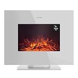 Cecotec Chimenea Eléctrica Decorativa 26” con Mando a Distancia ReadyWarm 2710 Design Flames White. Máxima Potencia 2000W, 2 Intensidades, Panel Plano Cristal Templado, Llama Ajustable, Temporizador