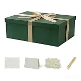 Caja de regalo Verde con tapa 31.5 x 21.5 x 11 cm, Cajas de Regalo Premium con Tapa y Cinta para Regalos de San Valentín, Navidad Incluye Papel seda triturado Tarjetas sobre