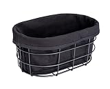 WENKO Cesta para el pan Bela, panera Black Outdoor Kitchen para pan, panecillos y baguettes, metal recubierto de polvo y revestimiento de algodón 100 % extraíble y lavable, 27 x 17 x 11,5 cm, negro