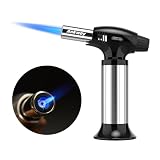 Soplete de cocina, recargable, soplete culinario con bloqueo de seguridad y llama ajustable, ideal para postres de crema brulee, hornear, barbacoa, barbacoa, bricolaje (Plateado)