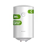 Aspes Termo Eléctrico 30 Litros, AT3000S. 1500W, Kit de Montaje Incluido, Resistencia de Acero Esmaltado, Termostato Manual, Temperatura Máx 70 º, Blanco, Eficiencia Energética Clase C