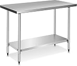 GIANTEX Mesa de Trabajo de Acero Inoxidable de 2 Niveles, con Pies Ajustables Mesa de Preparación de Comida para Cocina, Restaurante, Plateado (122 x 61x 90 cm)