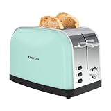 Taurus – Tostador Vintage II Mint, 950W, 2 Ranuras 135x35mm, 7 Niveles Tostado, 3 Funciones, Autoapagado, Cuerpo Acero INOX, Autocentrado, Bandeja Recogemigas, Elevación Extra, Recogecables, Verde