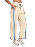 Fisoew Pantalones de chándal para mujer con pierna ancha y cintura elástica, pantalones deportivos holgados Y2K, pantalones de entrenamiento con cordón, colores contrastantes, pantalones de ocio con