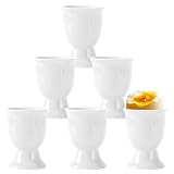 AKONE Huevera de porcelana, 6 unidades, hueveras de cerámica, para desayuno, hueveras, juego blanco, para huevos duros y blandos, cocina, casa, restaurante