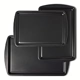 Amazon Basics Bandejas de Horno Antiadherentes, Juego de 3 Piezas, Apilables, Aptas para Lavavajillas y Horno