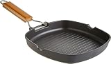 WECOOK! Ecostone Grill Asador Inducción Rayas 20 X 20cm, Antiadherente ILAG sin PFOA, Aluminio Fundido, 5mm Espesor, Mango Madera Plegable, Apta Todas las Cocinas Vitrocerámica, Gas