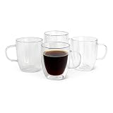 Amazon Basics Tazas de Café de Cristal de Doble Pared, Juego de 4 Piezas, 382ml, Aptas para Lavavajillas