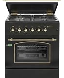 SOLTHERMIC F6S40E5RB COCINA GAS CON HORNO ELECTRICO TURBO INCORPORADO/NEGRA RUSTICA CON MANDOS DORADOS/ANCHO 60 CMS / 4 FUEGOS CON ENCENDIDO AUTOMATICO/HORNO MULTIFUNCION 60 L. / ALTA GAMA