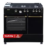Corberó - Cocina de Gas Butano con Horno | CCSF5GB926NR | 90 cm | 5 Fuegos 1 Wok | Autoencendido | 52L | Turbo Fan | Cajón Calientaplatos | Kit Gas Natural | Anthracita
