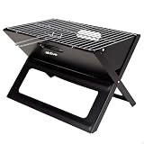 AKTIVE 63033 - Barbacoa Portátil y Plegable a carbón de acero Negra y rectangular, Con asa de transporte, Medidas 45x29x30cm, Fácil de montar y transportar, parrilla camping, terraza, balcón