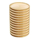 Tradineur – Pack de 12 platos de madera especial para pulpo, de 13,9 cm de diámetro y 2,1 cm de alto, vajilla madera, vajilla para comida, tabla pulpo, pizza, fuente para alimentación (12, 14 cm)