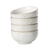 MALACASA LYDIA Set 4 Cuencos Cerámica 16cm con Diseño Relieve, Beige