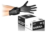 HANSKA Guantes desechables de nitrilo negros – Sin polvo – Desechar– Ambidextros – No estériles – Base de goma – Apto para ámbitos médicos, manipulación de alimentos (100, S)