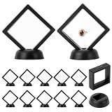 QWORK® 12 Piezas 7*7 cm exhibidor de Monedas , Vitrina Flotante 3D con Base, Caja de Almacenamiento de joyería de película TPU Transparente